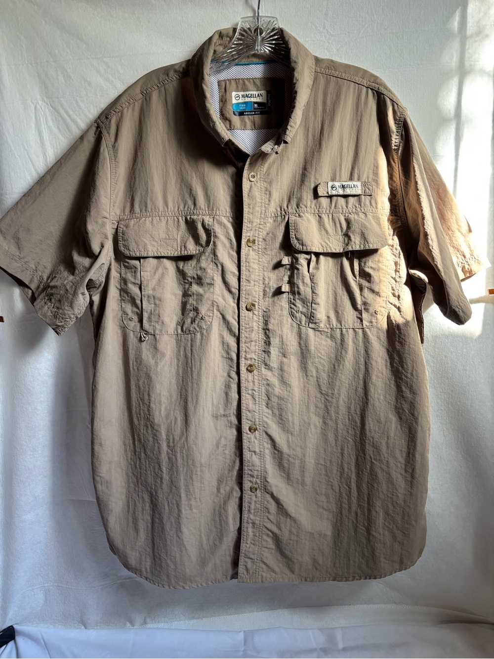 Magellan Outdoors Laguna Madre Short Sleeve Fishing Shirt - Tan / Khaki - Size X